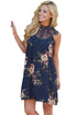 Sexy Navy Crochet Lace Neck Floral Dress